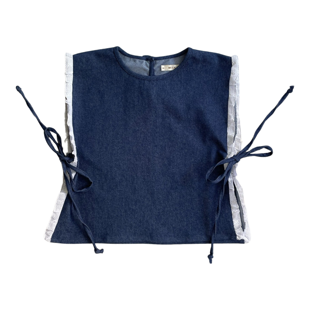 Mia Y Lia -Denim eyelet lace vest with bows