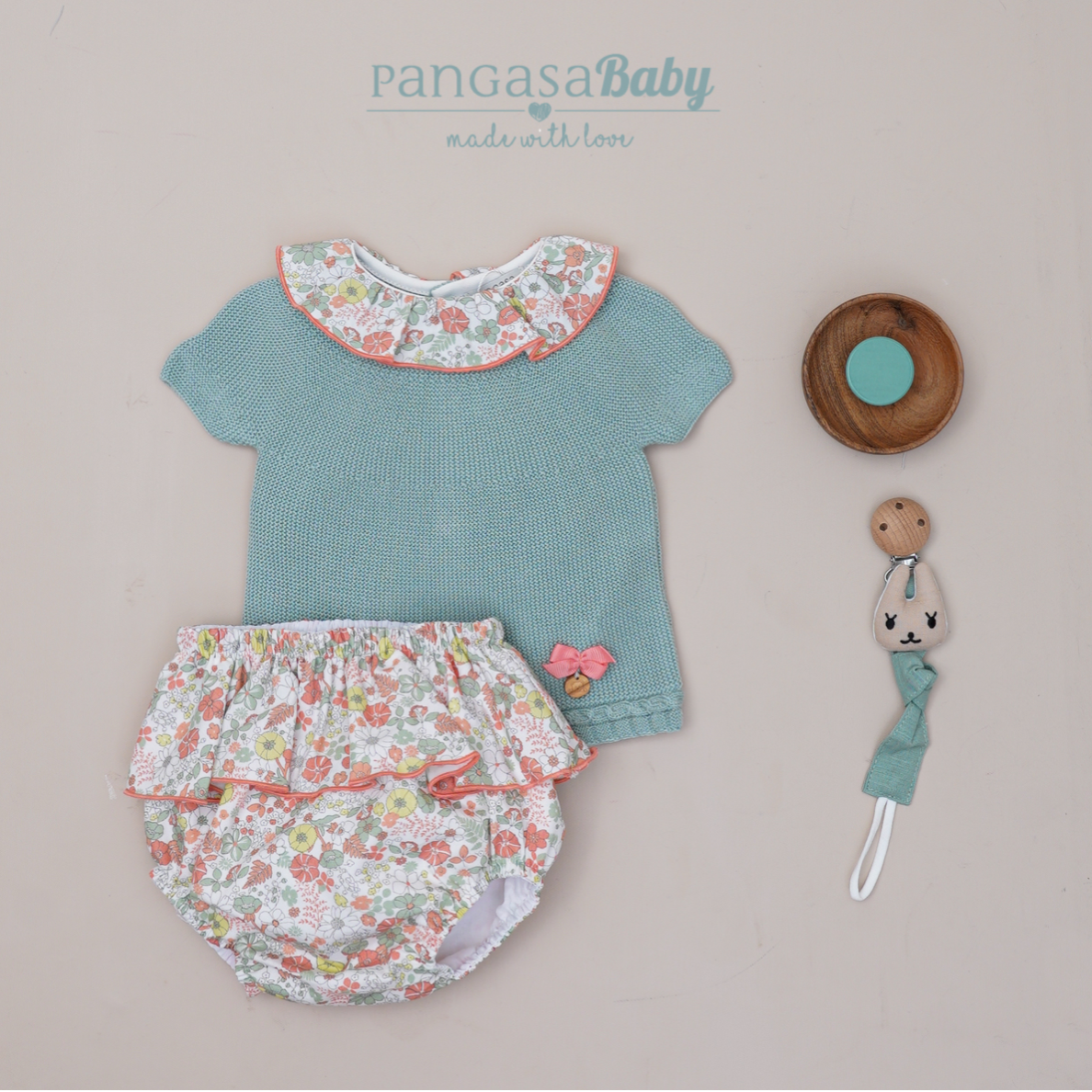 PANGASA SS - Baby Girl Floral print ruffle collar Set