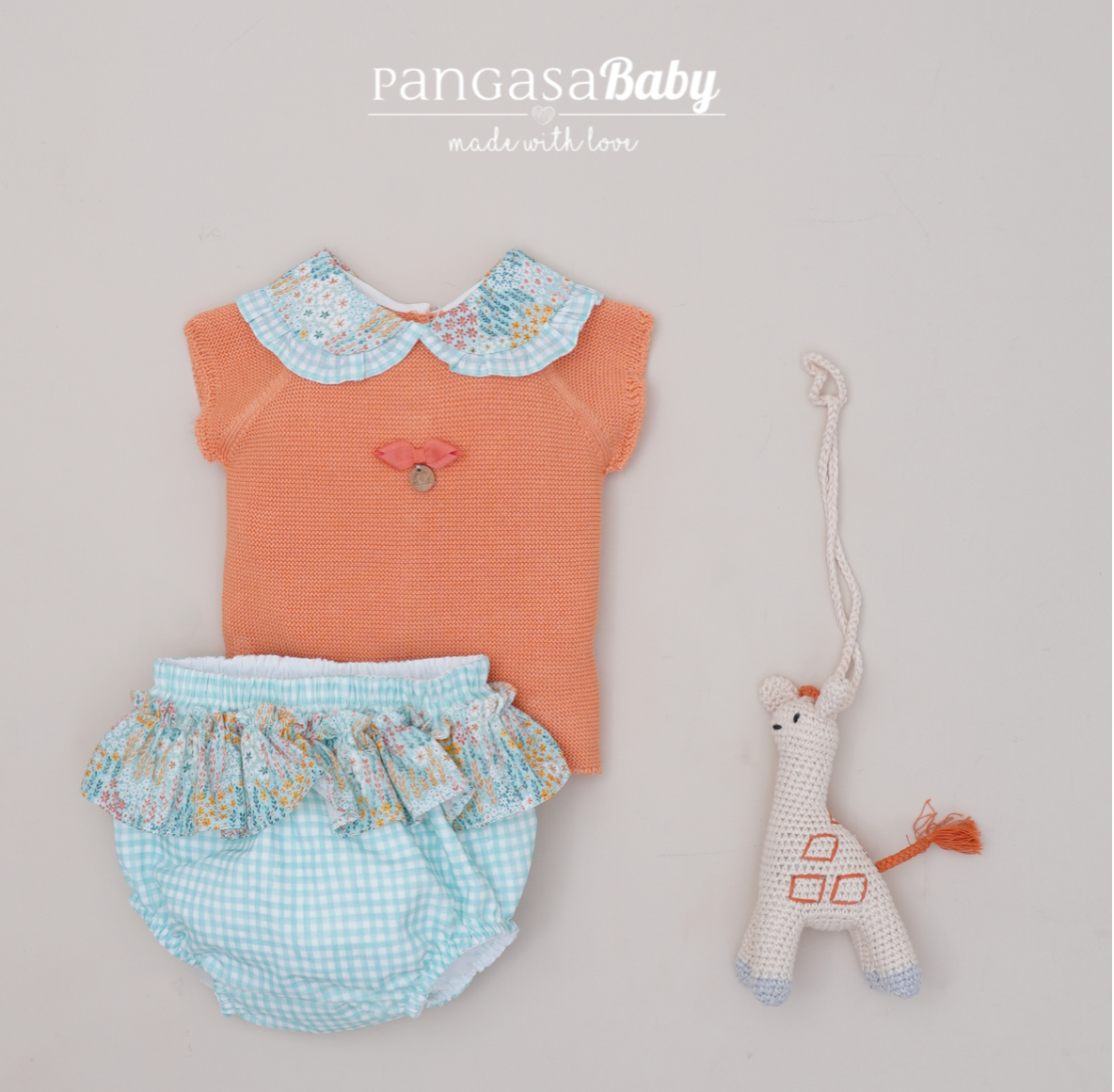 PANGASA SS - Baby Girl gingham and floral print knit set