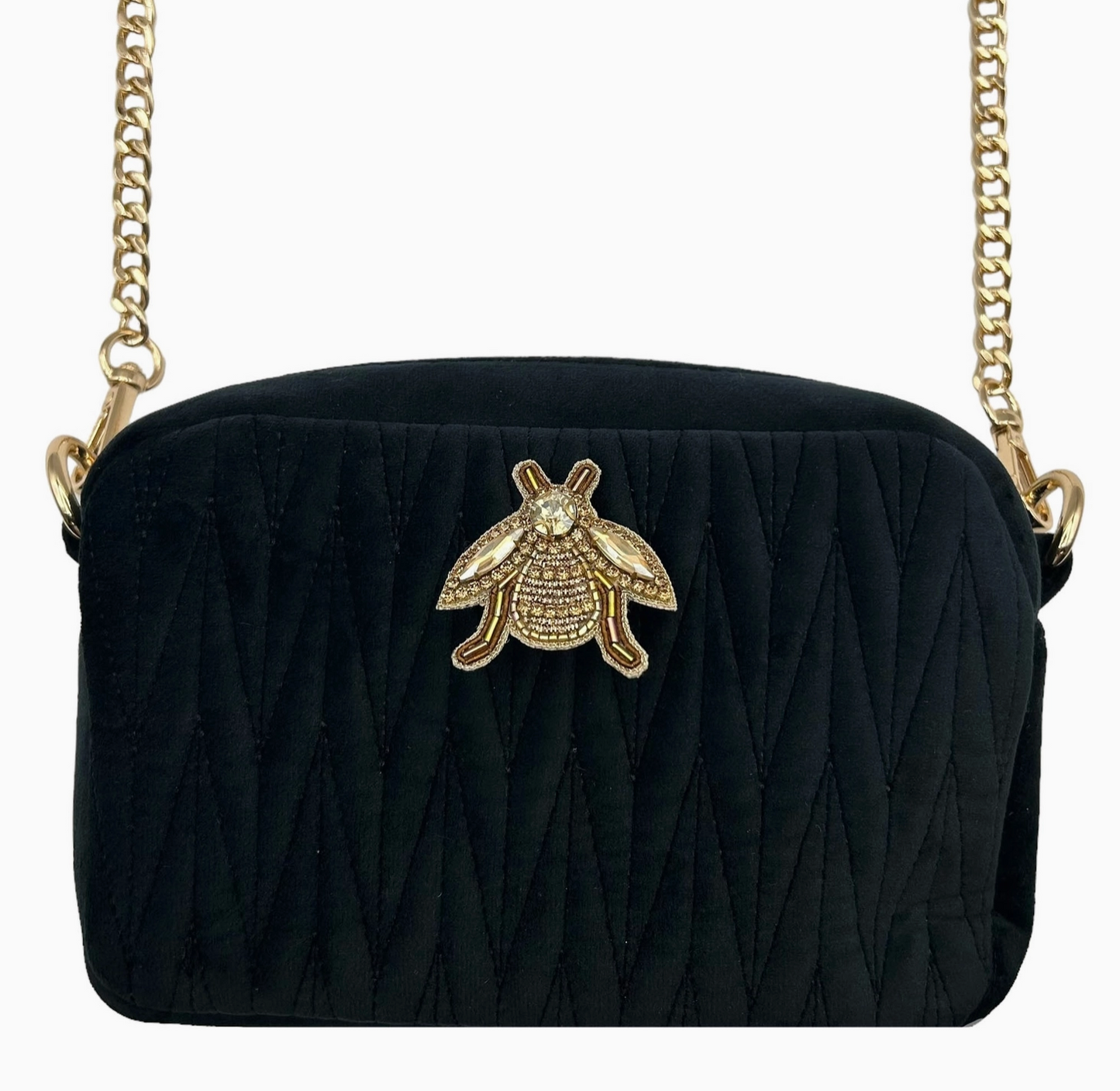 Sixton London - Velvet Bag with Gold Insect Brooch