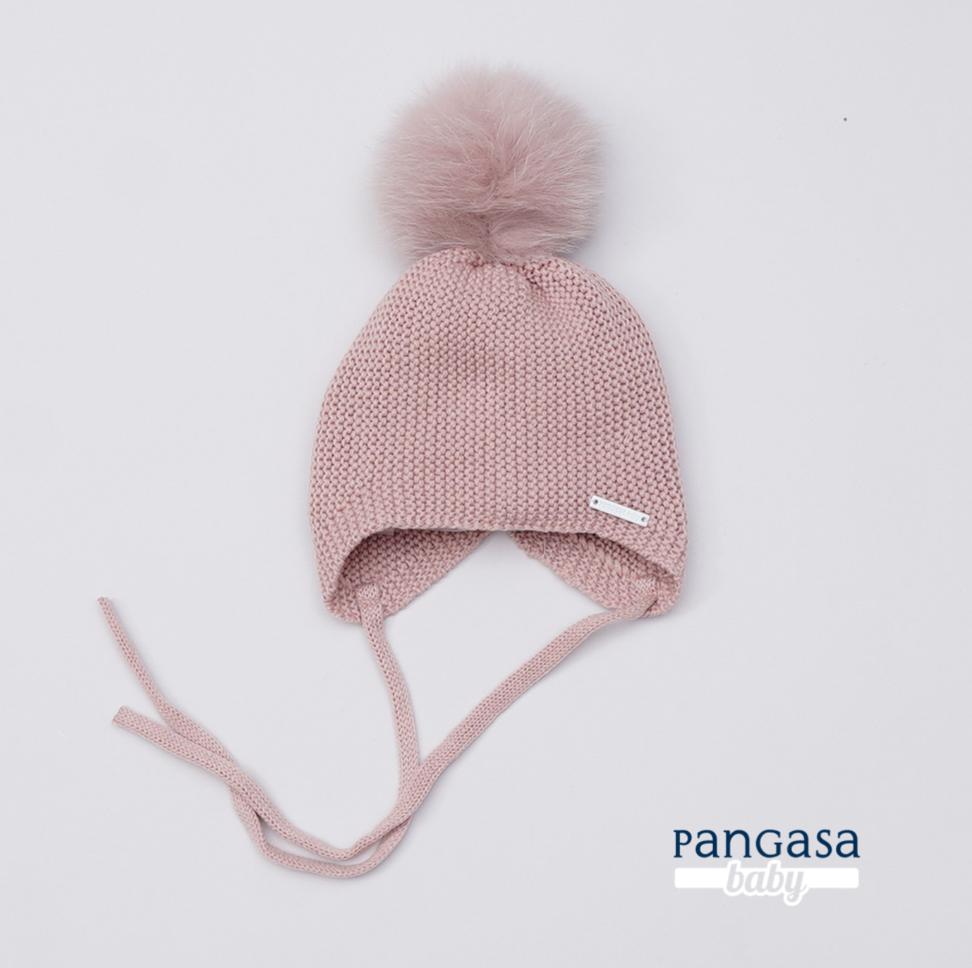 Pangasa - Luxurious Knit Hat with Fur Pompom and Tie (rosa vintage)
