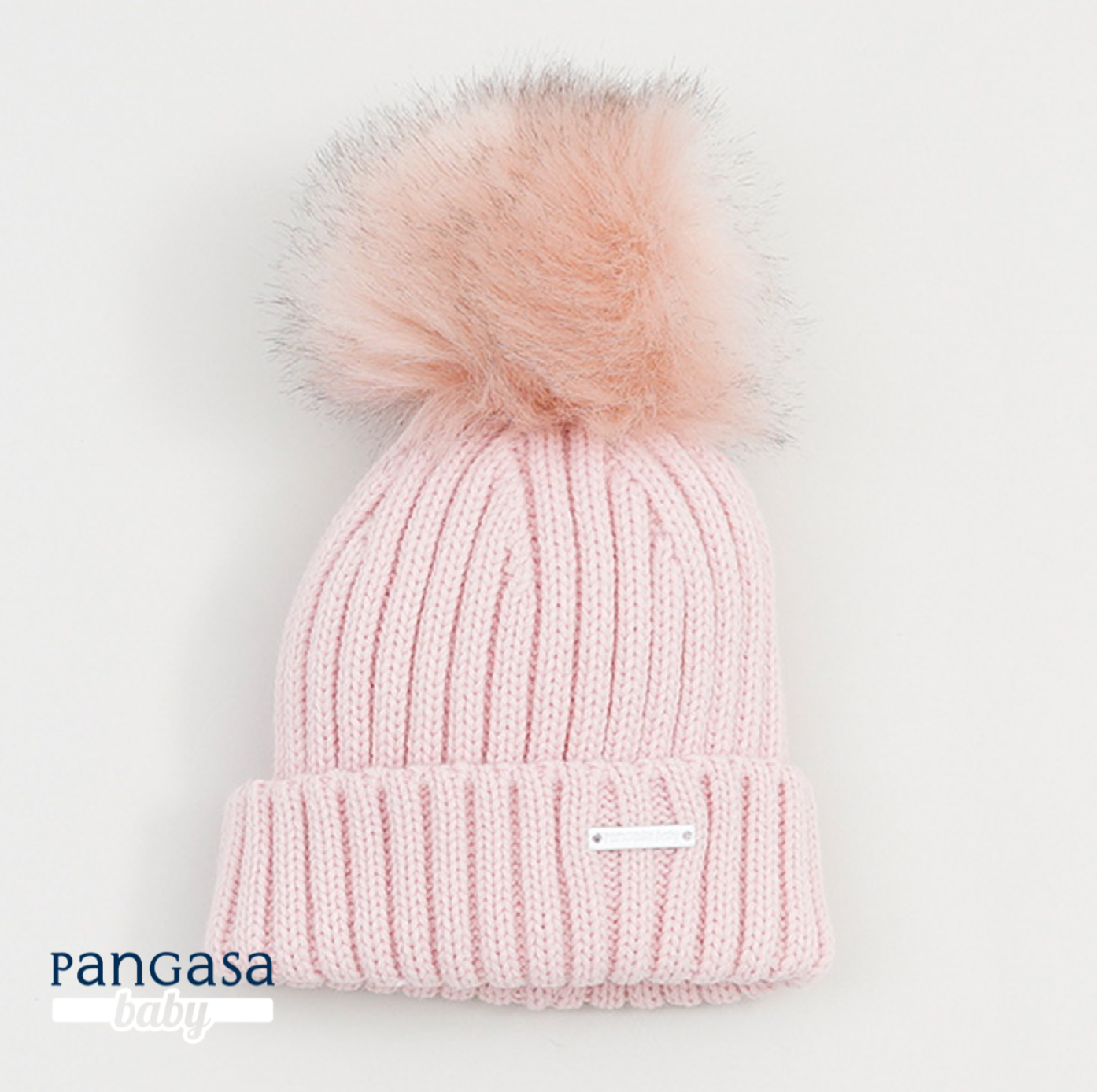 Pangasa - Luxurious Knit Hat with Fur Pompom (rosa empolvado)