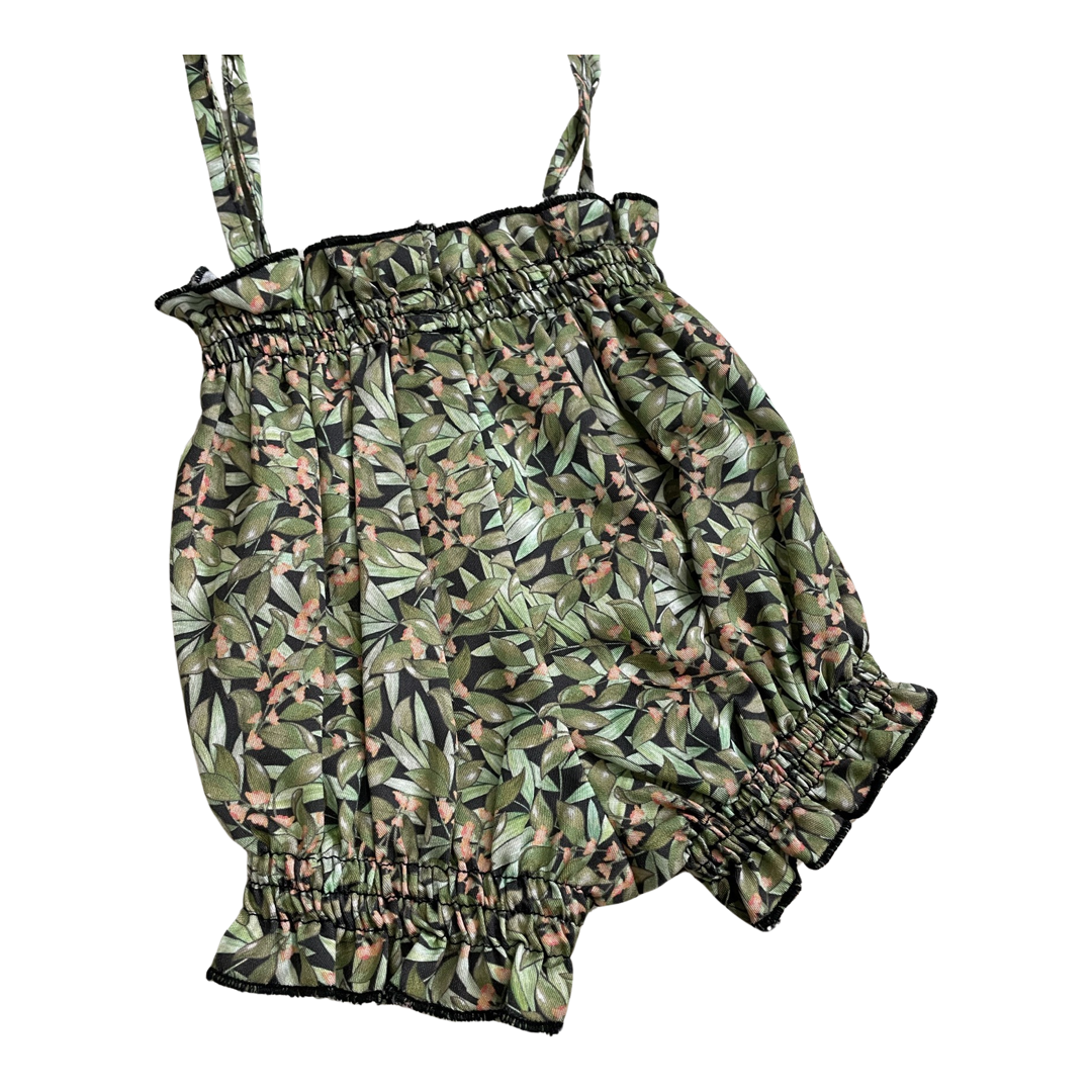 Mia Y Lia  - Green Floral bloomer with spaghetti straps (baby & toddler)