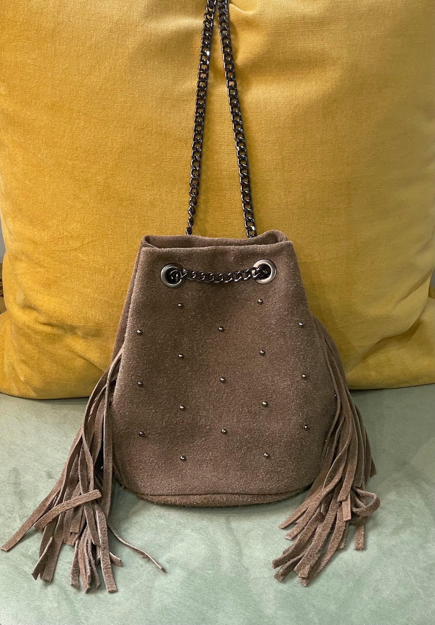 Leather Bag with Fringe and Studs