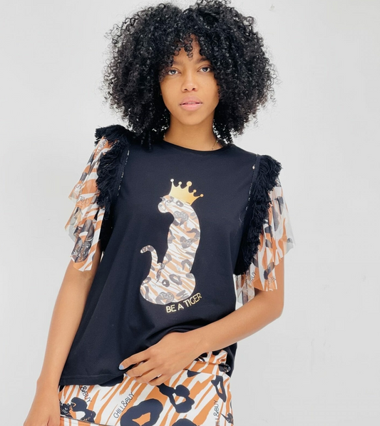 Chill&Buy - Tiger crown fringes t-shirt