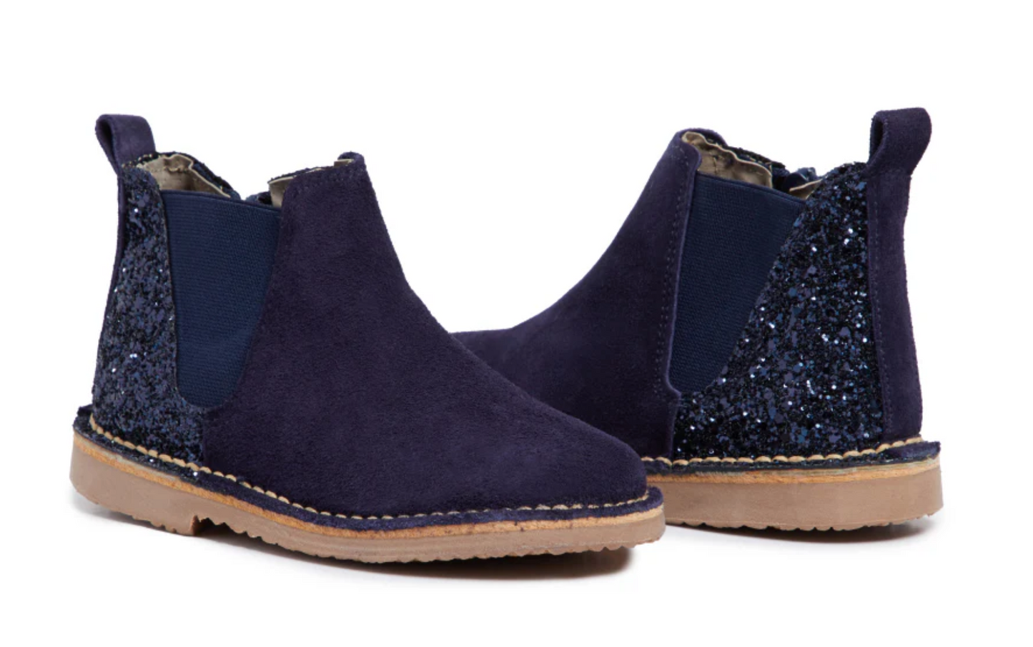 Glitter and Suede Chelsea Boots in Navy