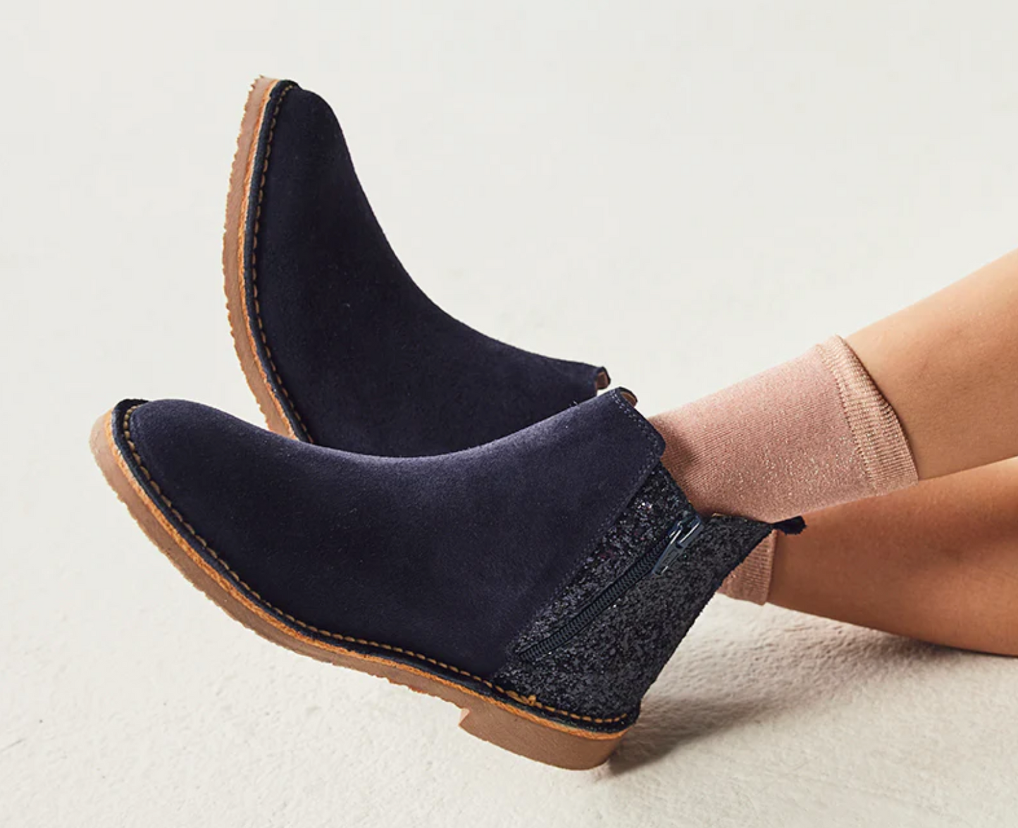 Glitter and Suede Chelsea Boots in Navy