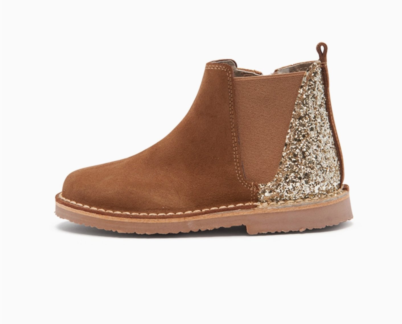 Glitter and Suede Chelsea Boots in Camel