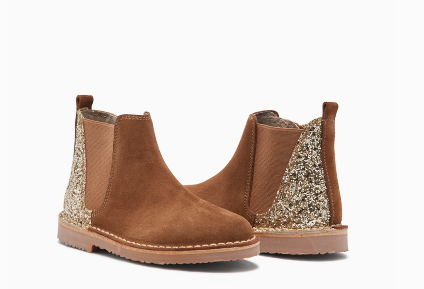 Glitter and Suede Chelsea Boots in Camel