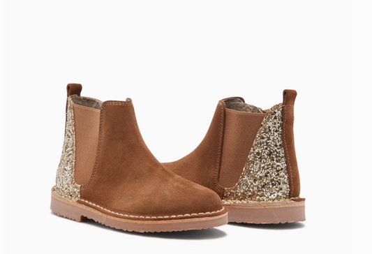 Glitter and Suede Chelsea Boots in Camel