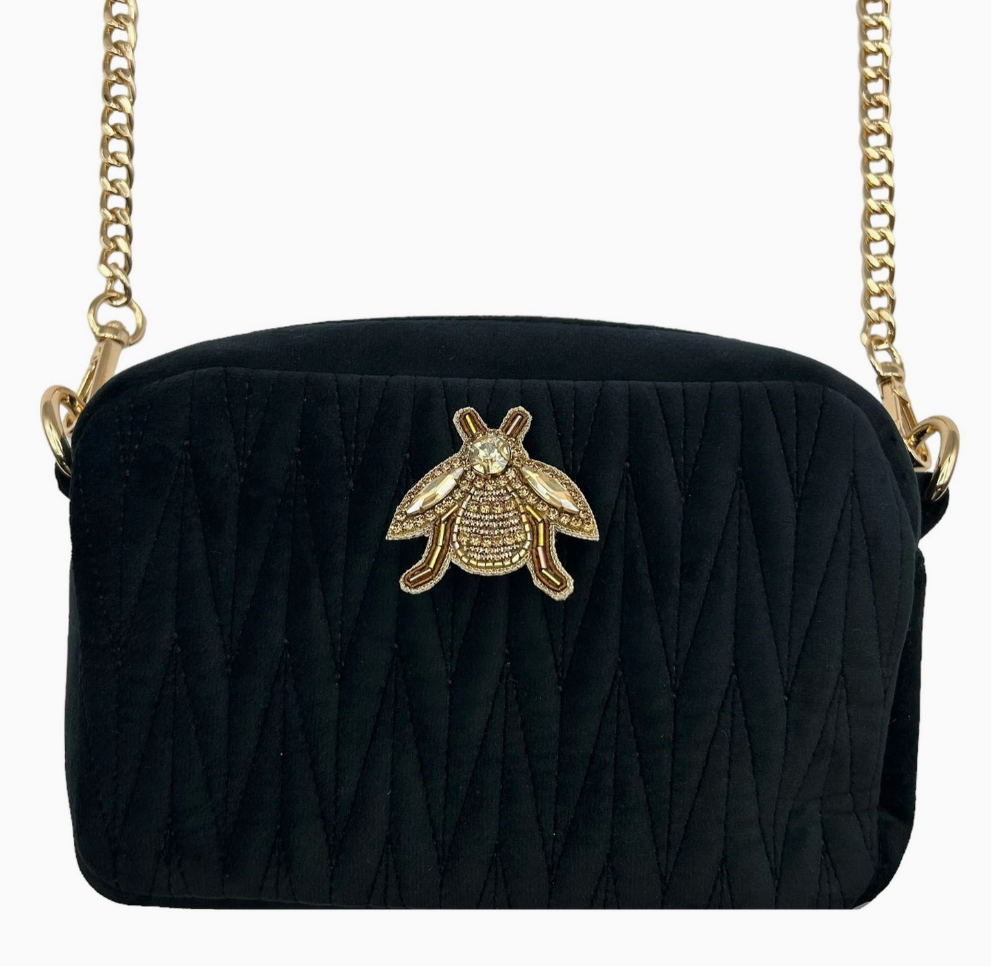 Sixton London - Velvet  Bag  with Gold Insect Brooch