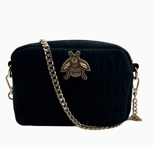 Sixton London - Velvet  Bag  with Gold Insect Brooch