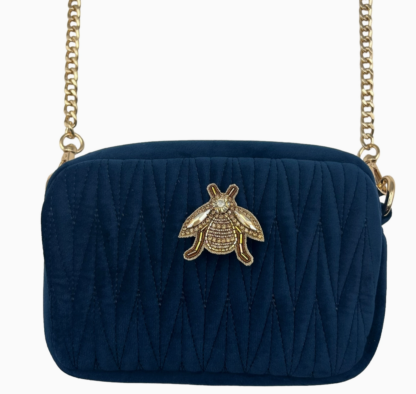 Sixton London - Velvet Rivington Bag  with Gold Insect Brooch