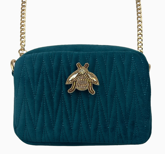 Sixton London - Velvet  Bag  with Gold Insect Brooch