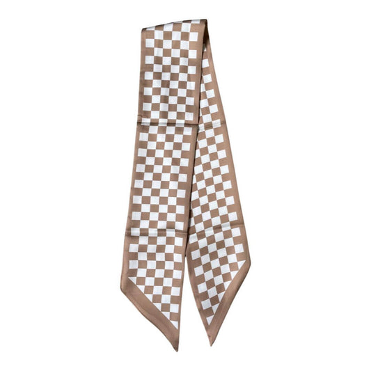 Taupe Checkered Scarf for Handbag