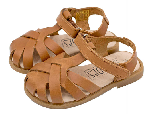 Mini Shoes Kids - Braided Leather Sandals with Velcro Closure