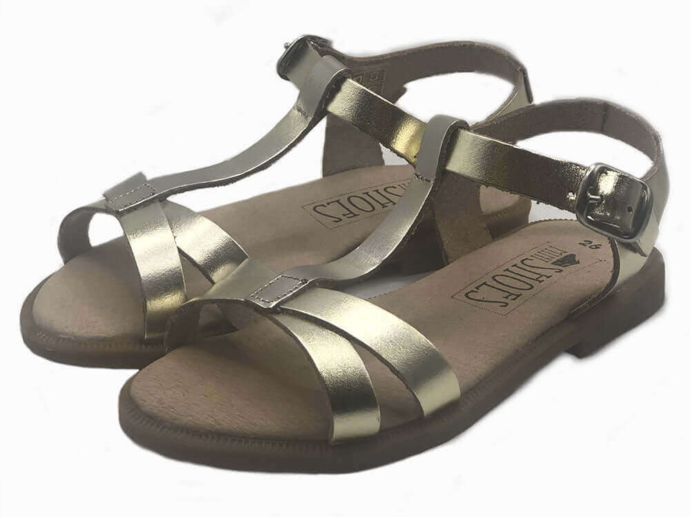 Mini Shoes Kids - T-bar Leather Sandals Gold